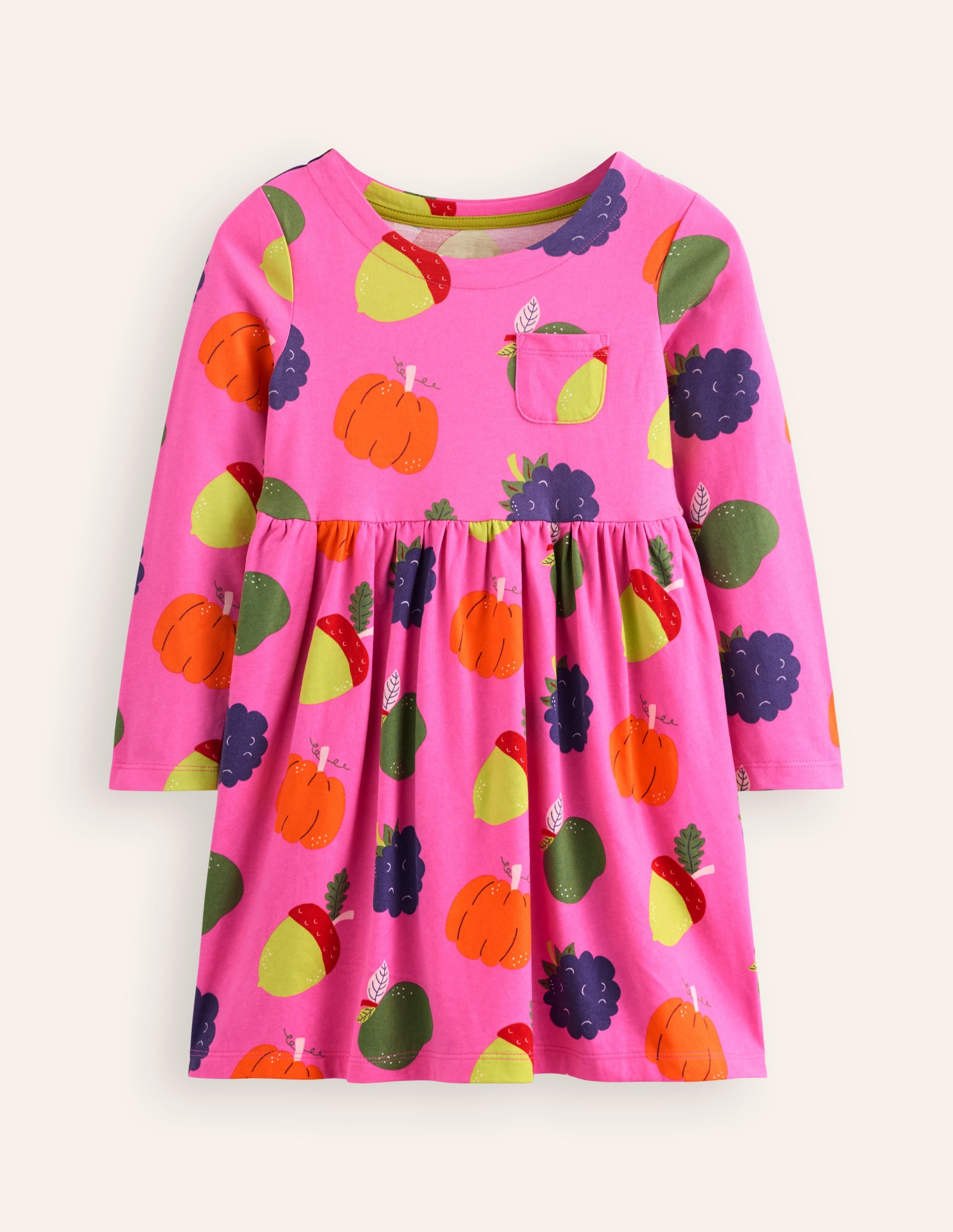 Robe fun à manches longues en jersey-Copains de l'automne rose bonheur - Image 1