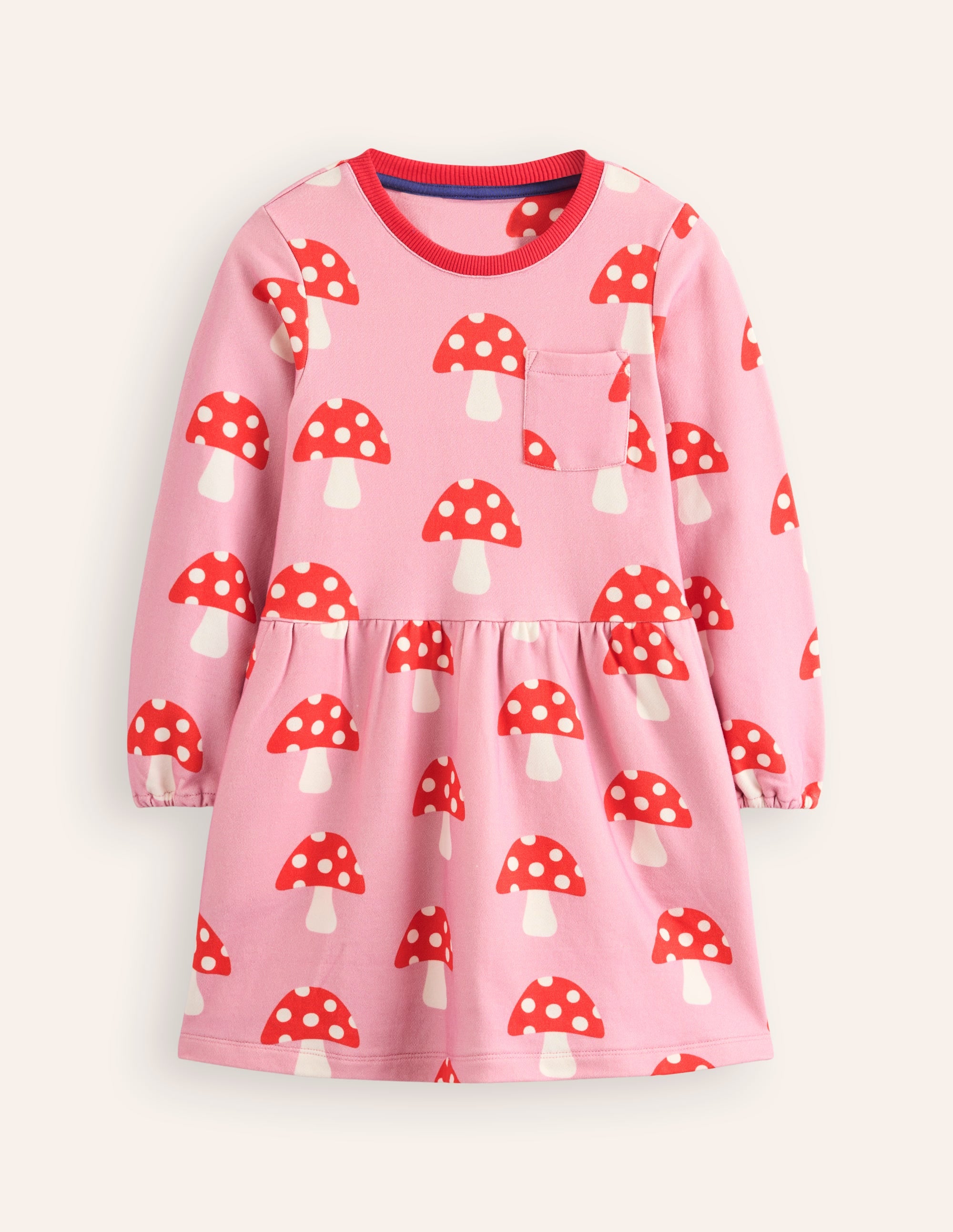 Loopback-Sweatshirtkleid-Vintage-Rosa Fliegenpilze - Image 1