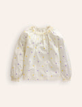 Blouse en jersey à col volanté-Petits coeurs ivoire