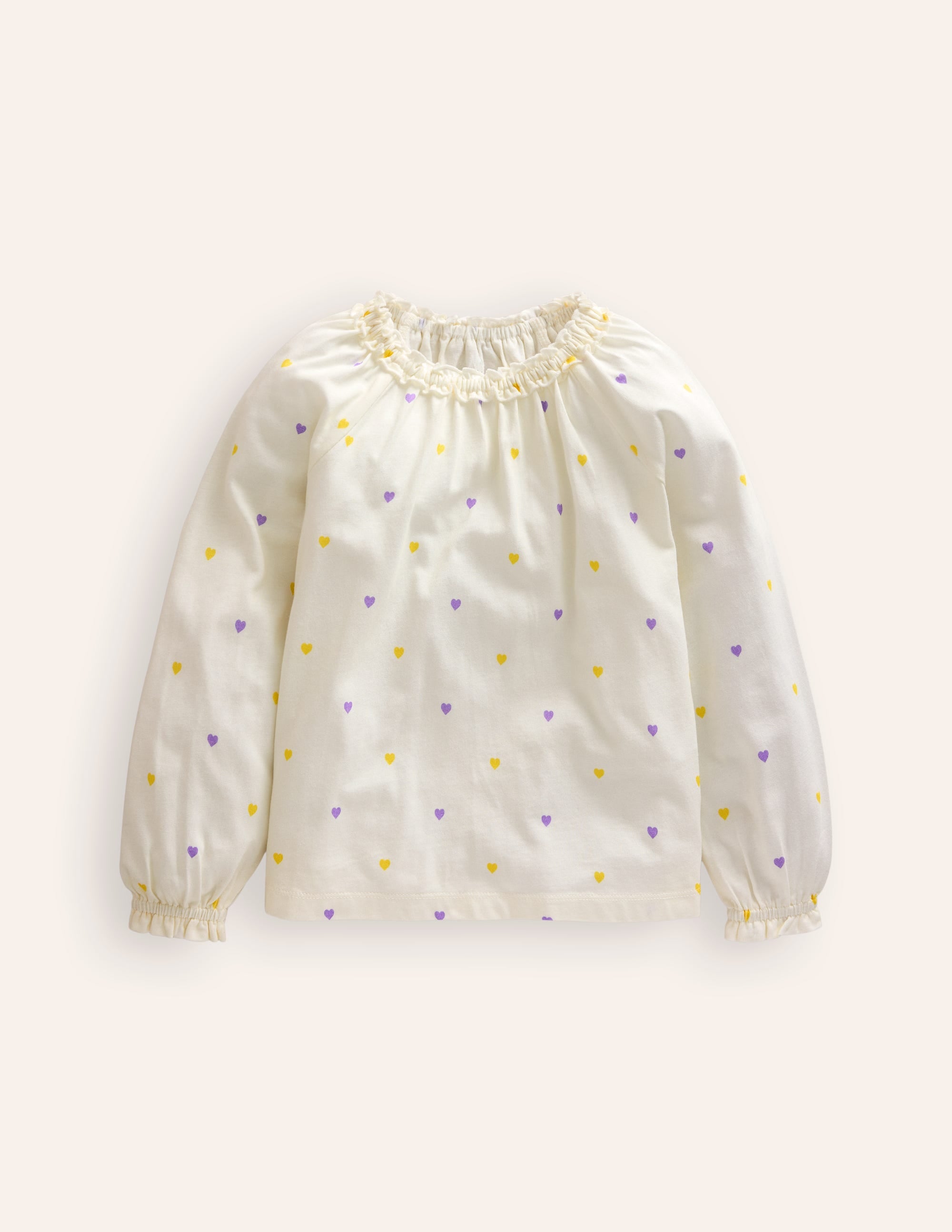 Blouse en jersey à col volanté-Petits coeurs ivoire - Image 1