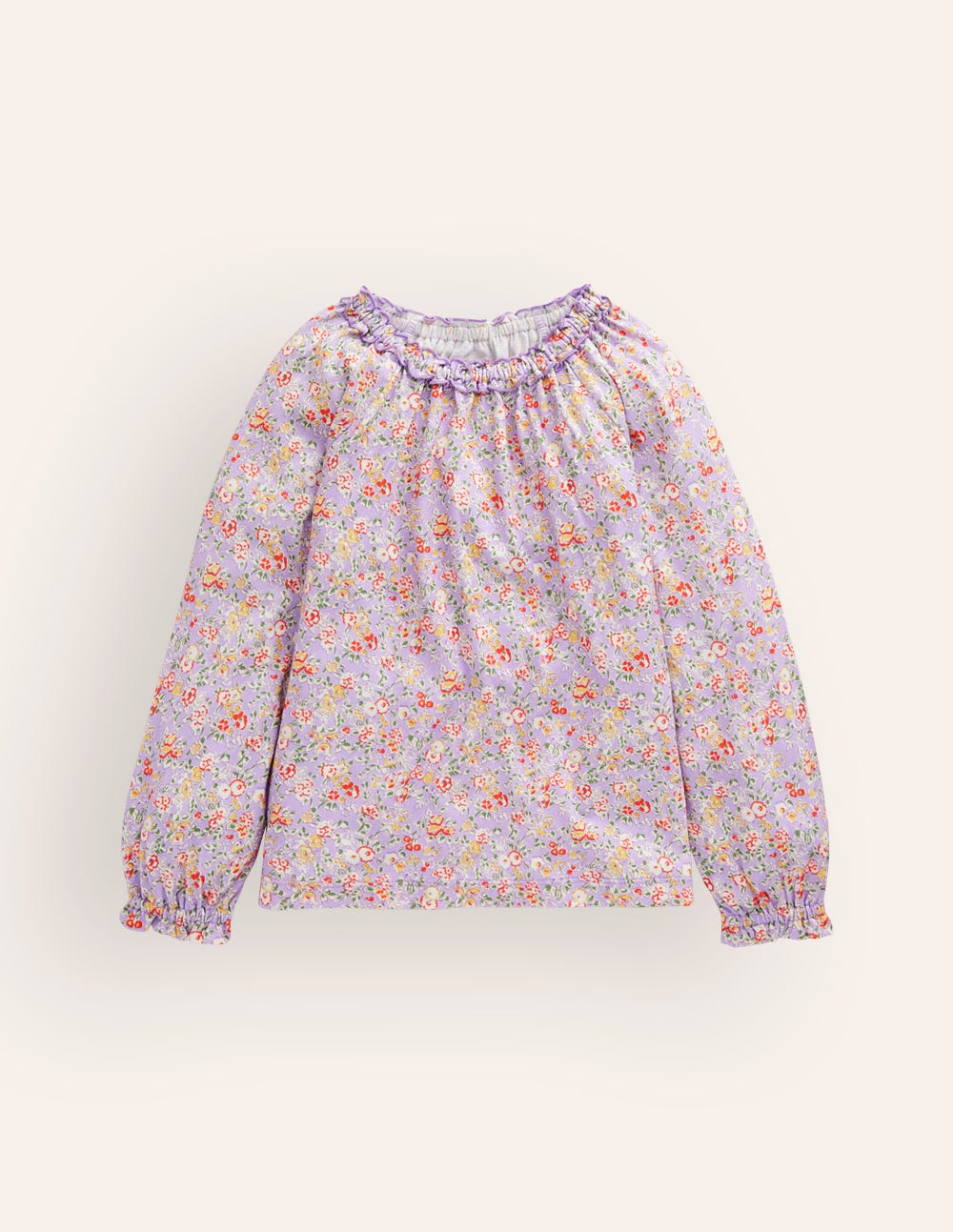 Jerseybluse mit Rüschenausschnitt-Flieder Vintage Blumenmuster - Image 1