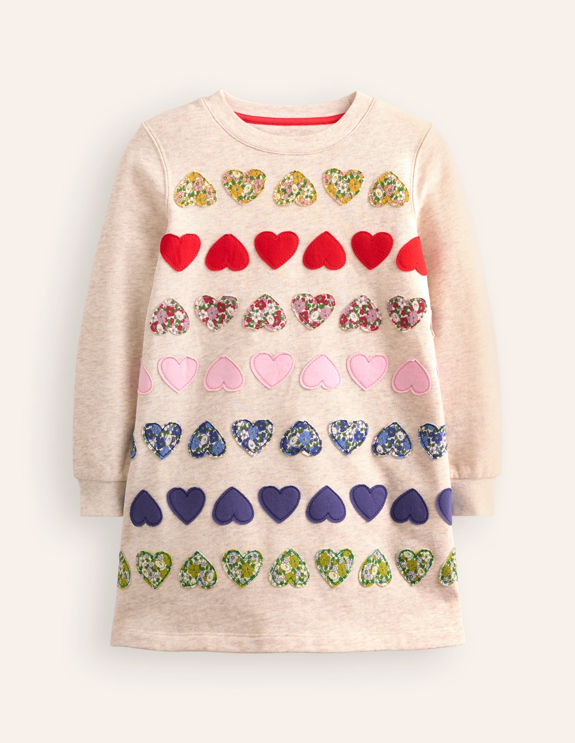 Ida Sweatshirt Appliqué Dress-Oatmeal Marl Heart-1