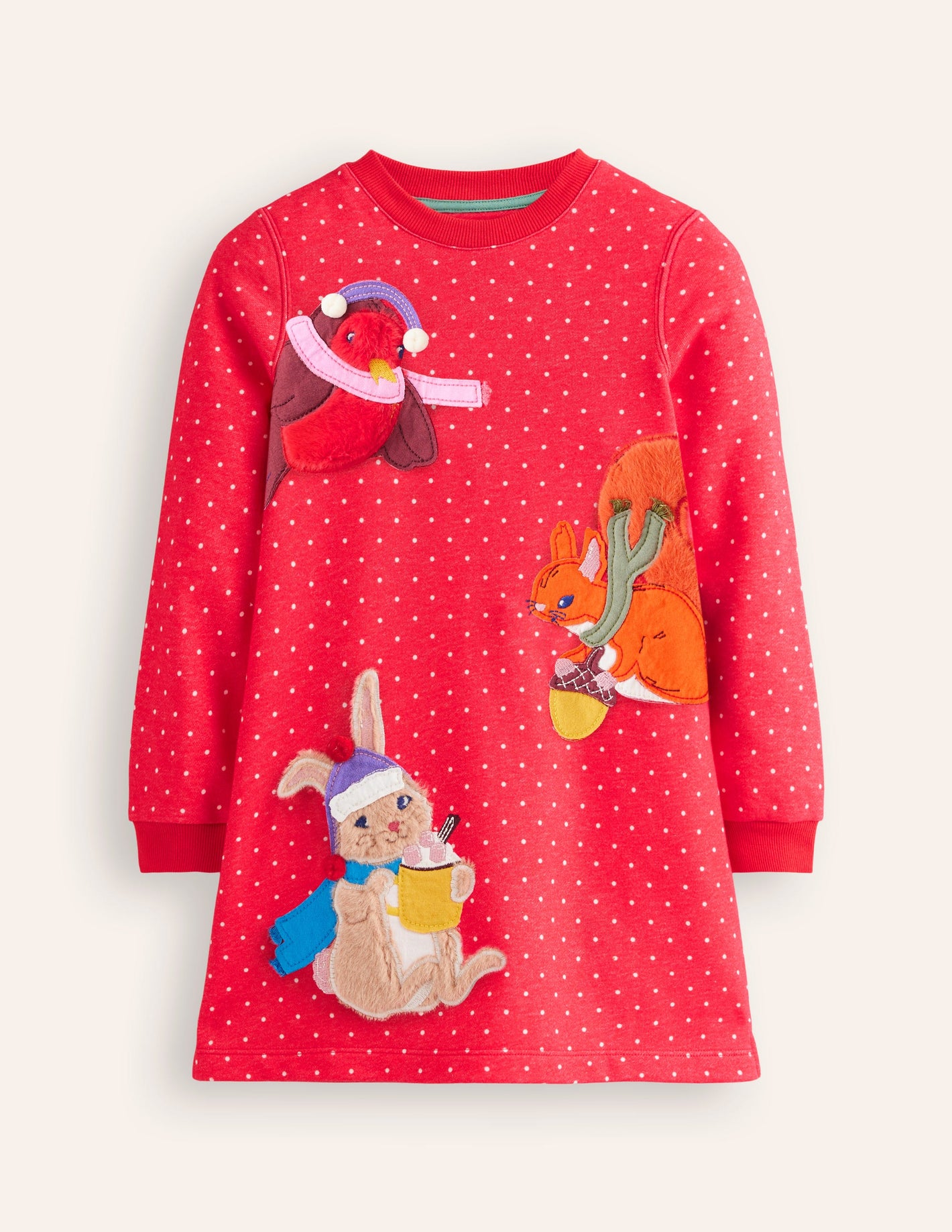 Ida Sweatshirt Appliqué Dress-Rose Pink Pin Spot Animals