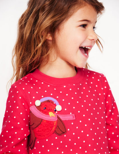 Ida Sweatshirt Appliqué Dress-Rose Pink Pin Spot Animals