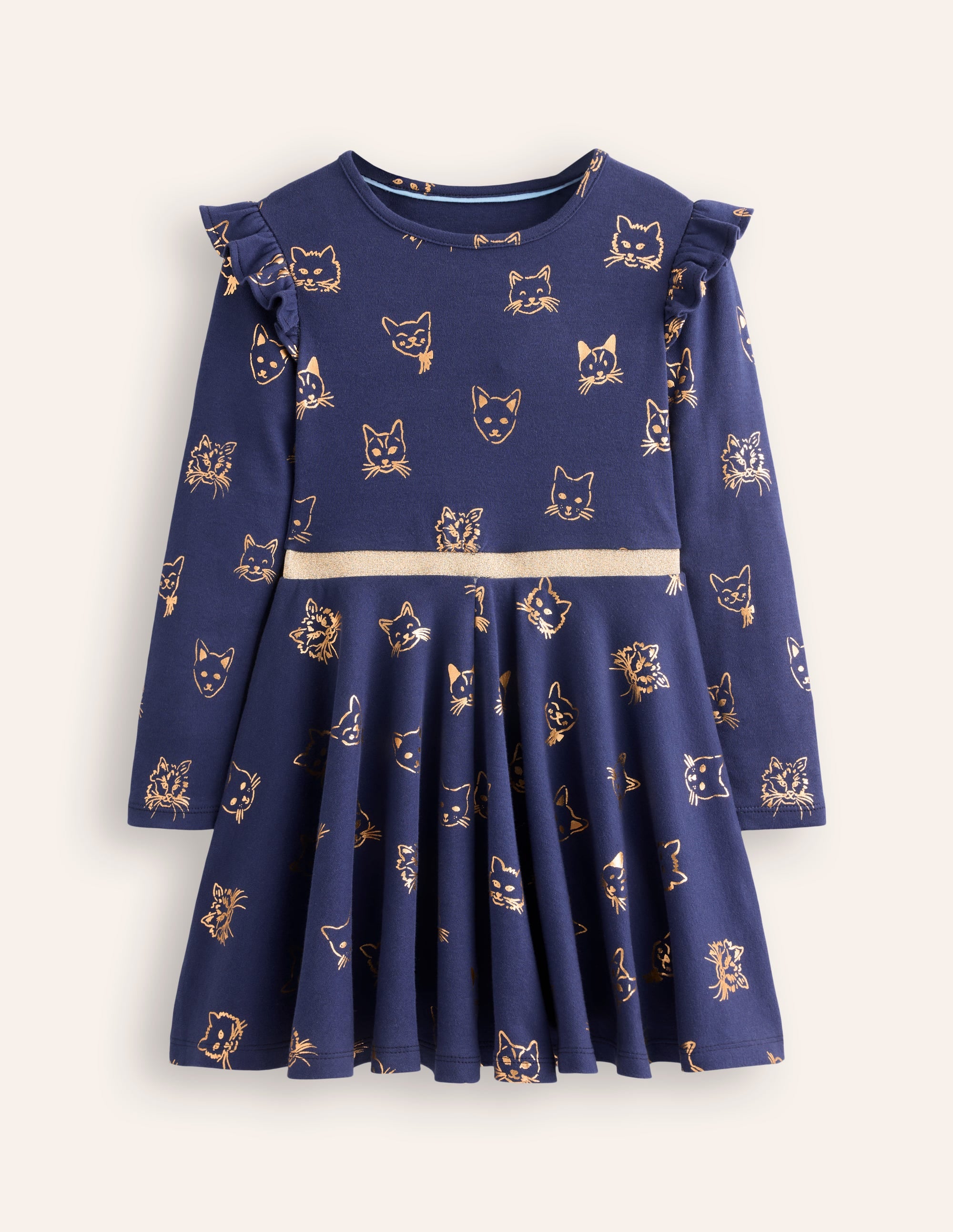 Mabel Ballerinakleid mit Tellerrock-Schuluniform-Marineblau Goldfolien-Katzen - Image 3