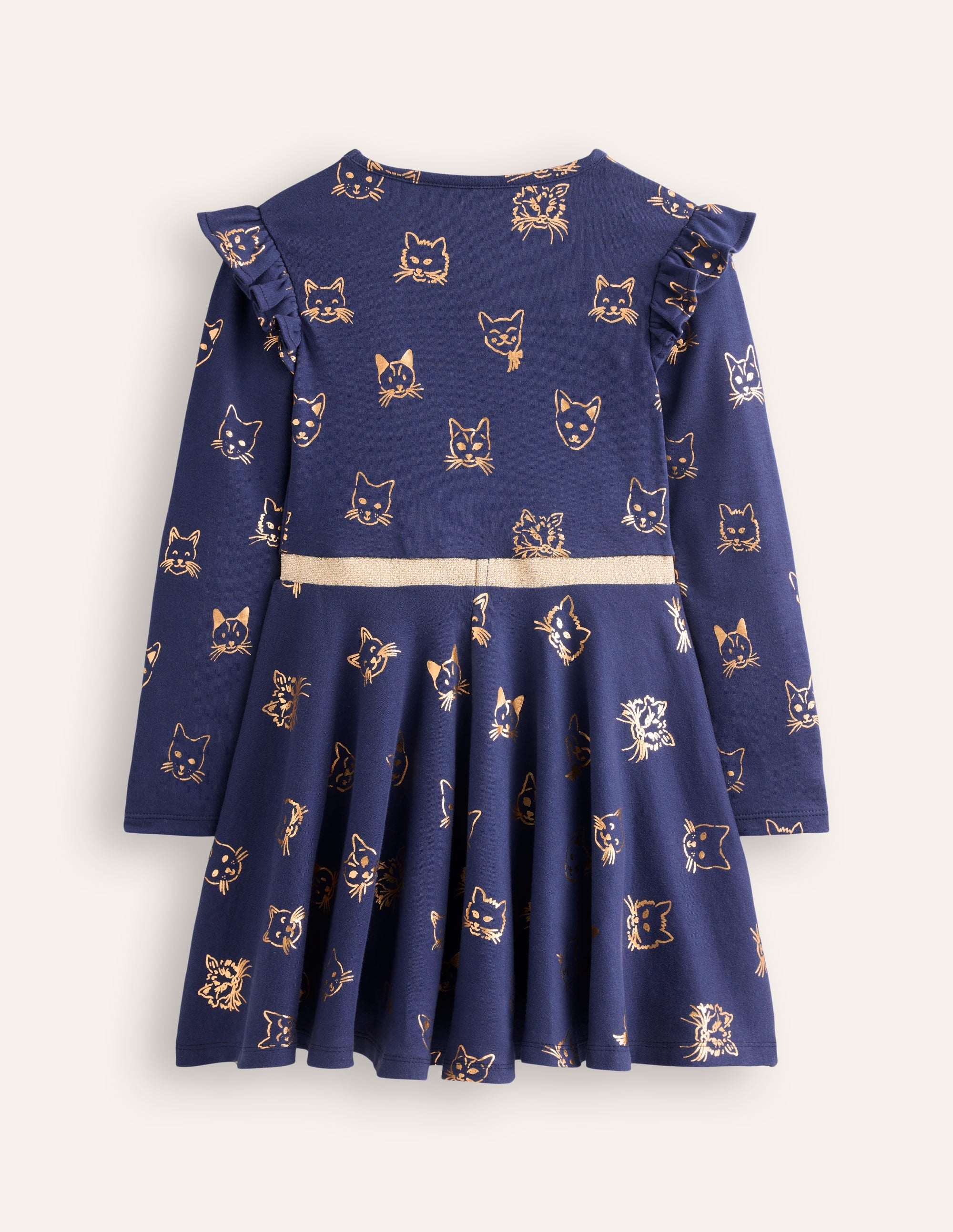 Mabel Ballerinakleid mit Tellerrock-Schuluniform-Marineblau Goldfolien-Katzen - Image 4