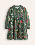 Robe en jersey à volants-Forêt de pins festive