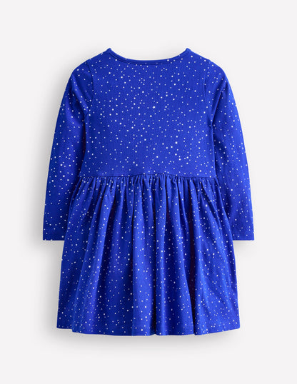 Robe en jersey avec appliqué sur l'ourlet-Noël bleu tribord doux