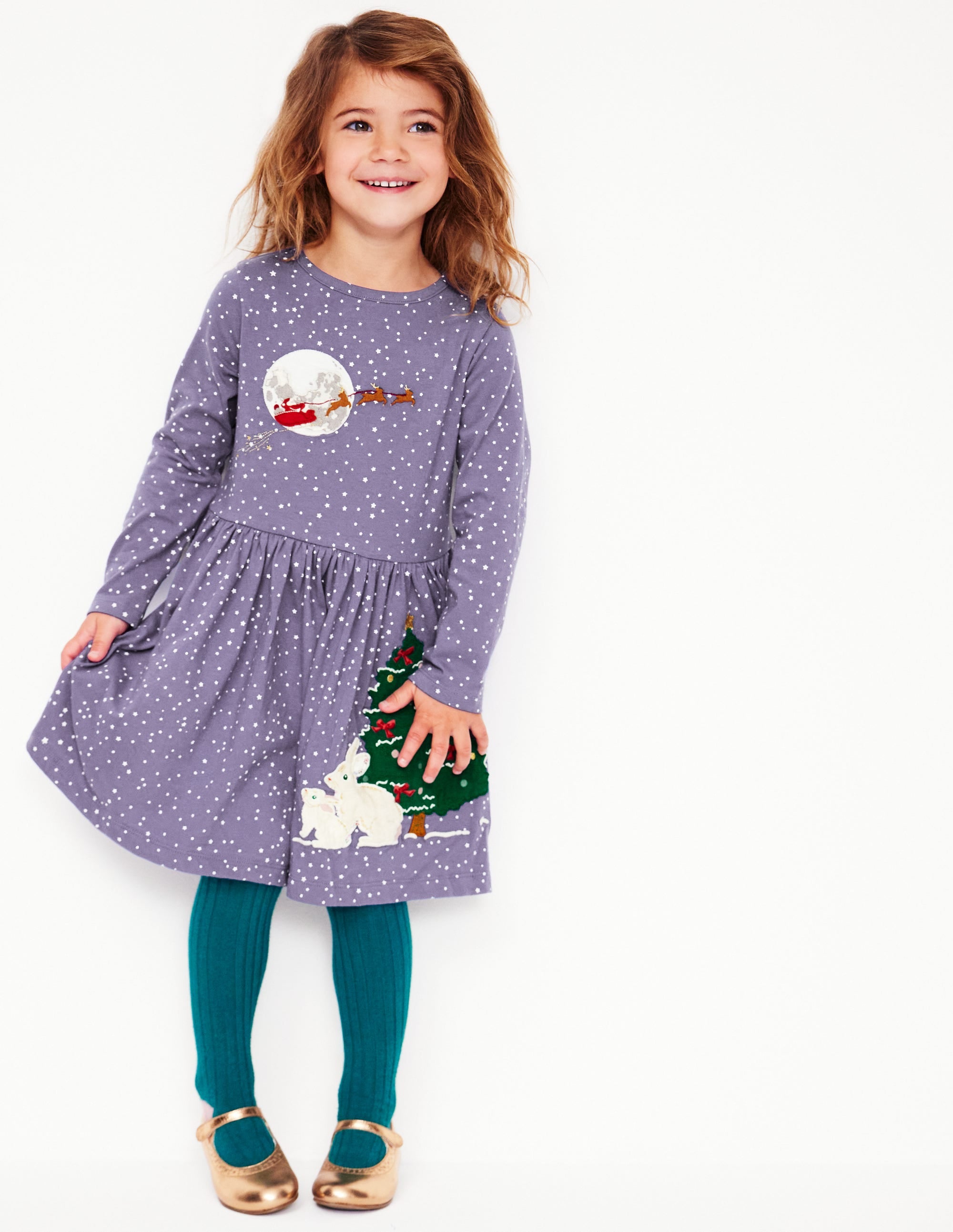 Robe en jersey avec appliqué sur l'ourlet-Noël bleu tribord doux - Image 1