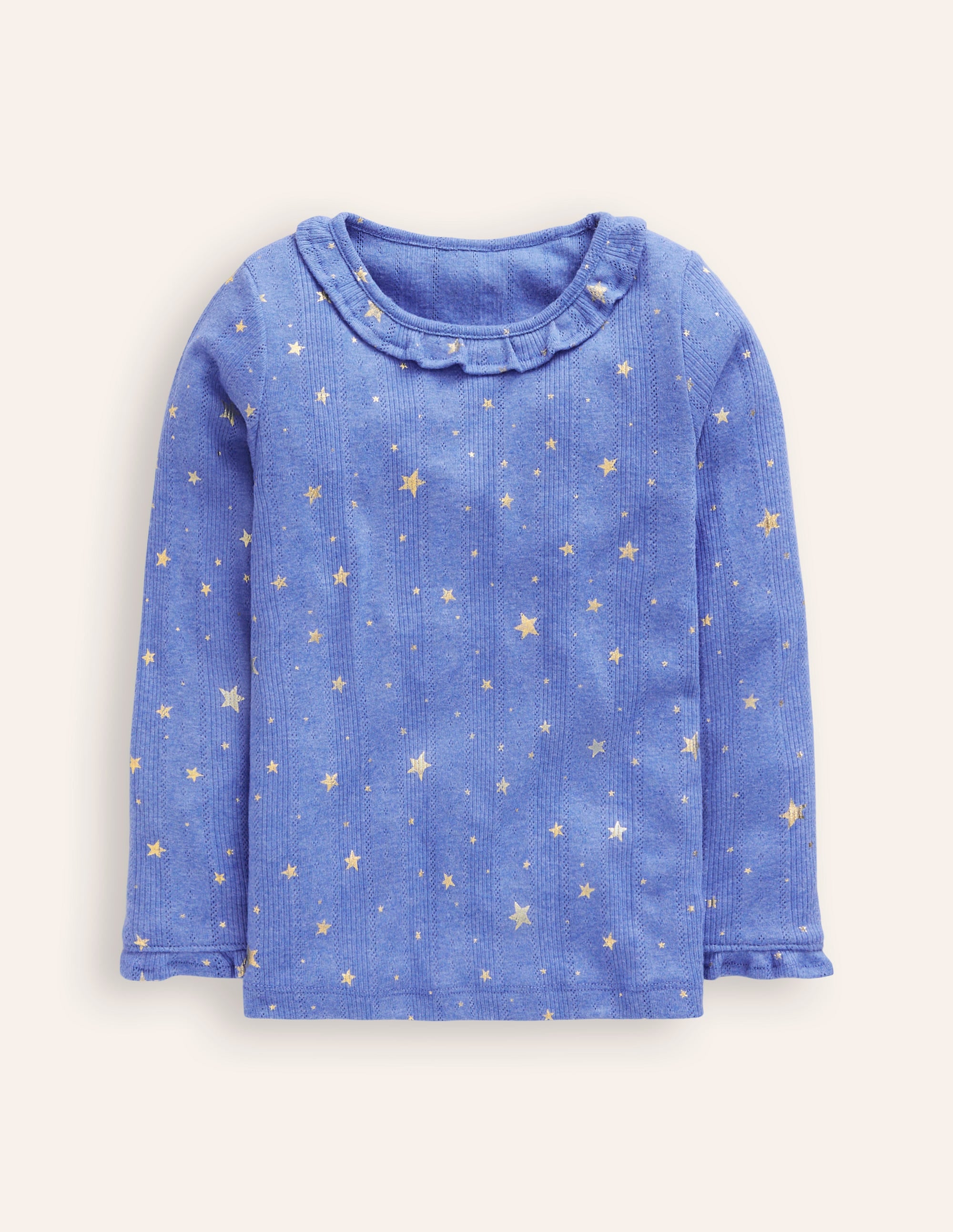 Top volanté scintillant en pointelle-Étoiles dorées métallisées geai bleu - Image 1