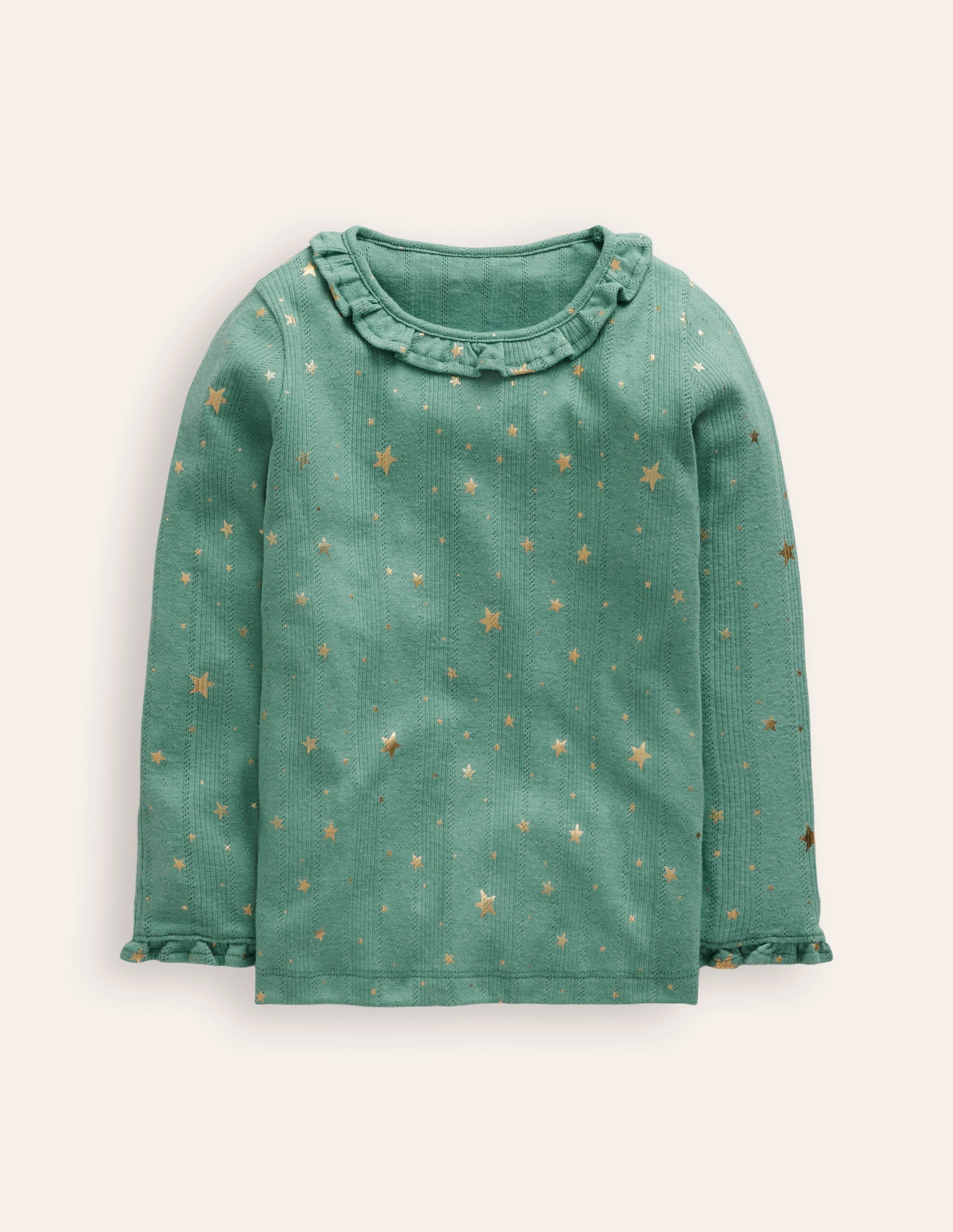 Ruffle Sparkle Pointelle-Eucalyptus Gold Foil Star - Image 1