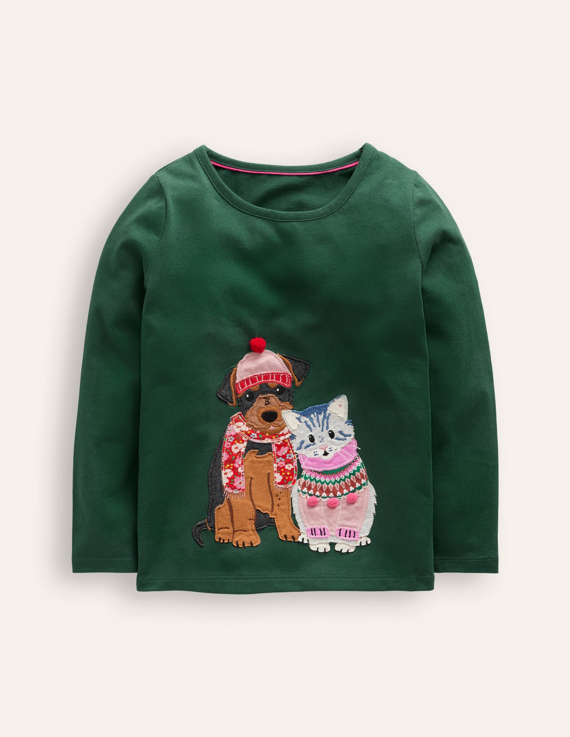 Langärmeliges Oberteil mit Applikation-Juwelengrün Winterfreunde - Image 1