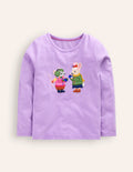 Top à manches longues et appliqué-Amis des bois violet aster
