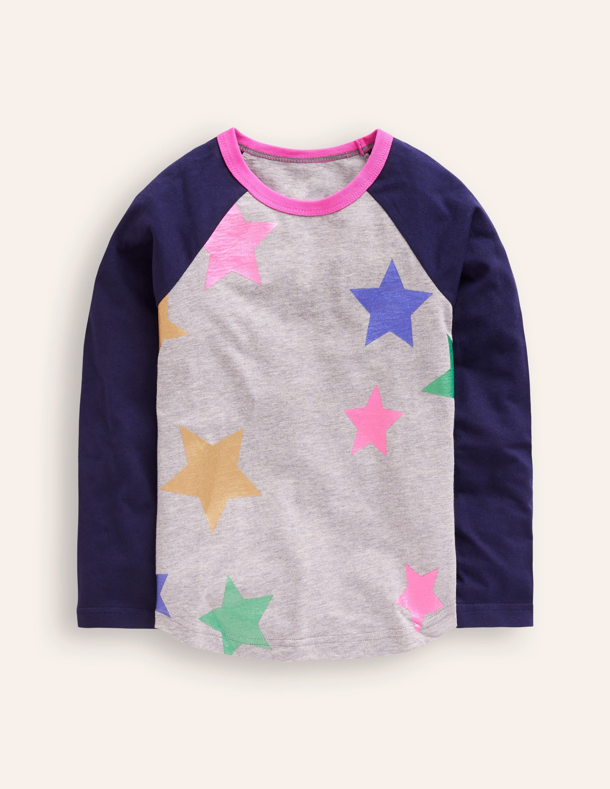 Raglan-T-Shirt mit Blockfarben-Schuluniform-Marineblau/Grau Meliert Sterne - Image 1