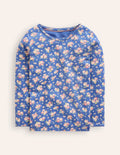 Top manches longues en pointelle-Toile de Jouy cerise