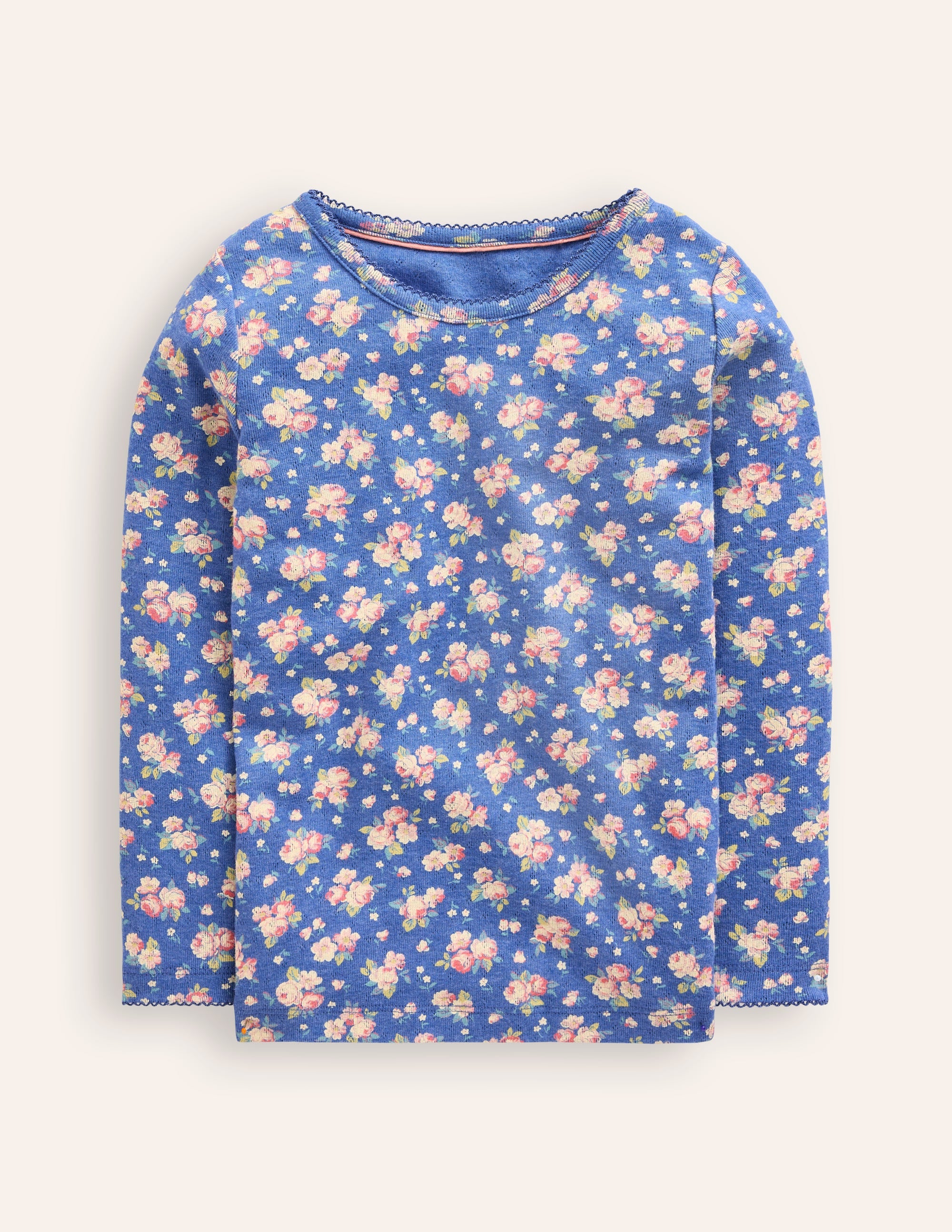Top manches longues en pointelle-Toile de Jouy cerise - Image 1
