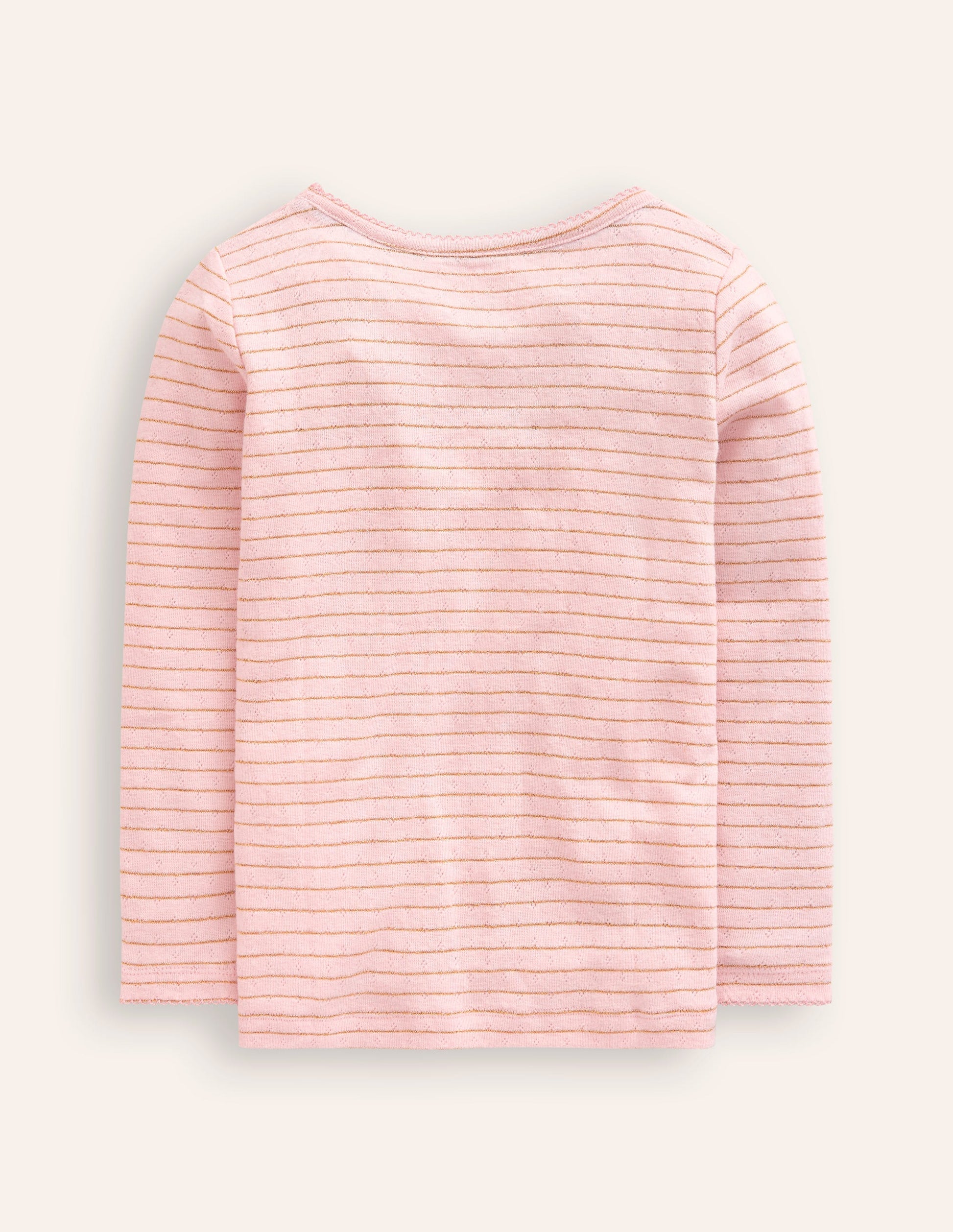 Langärmeliges Oberteil mit Pointelle-Muster-Kreiderosa/Gold Lurex Streifen-2
