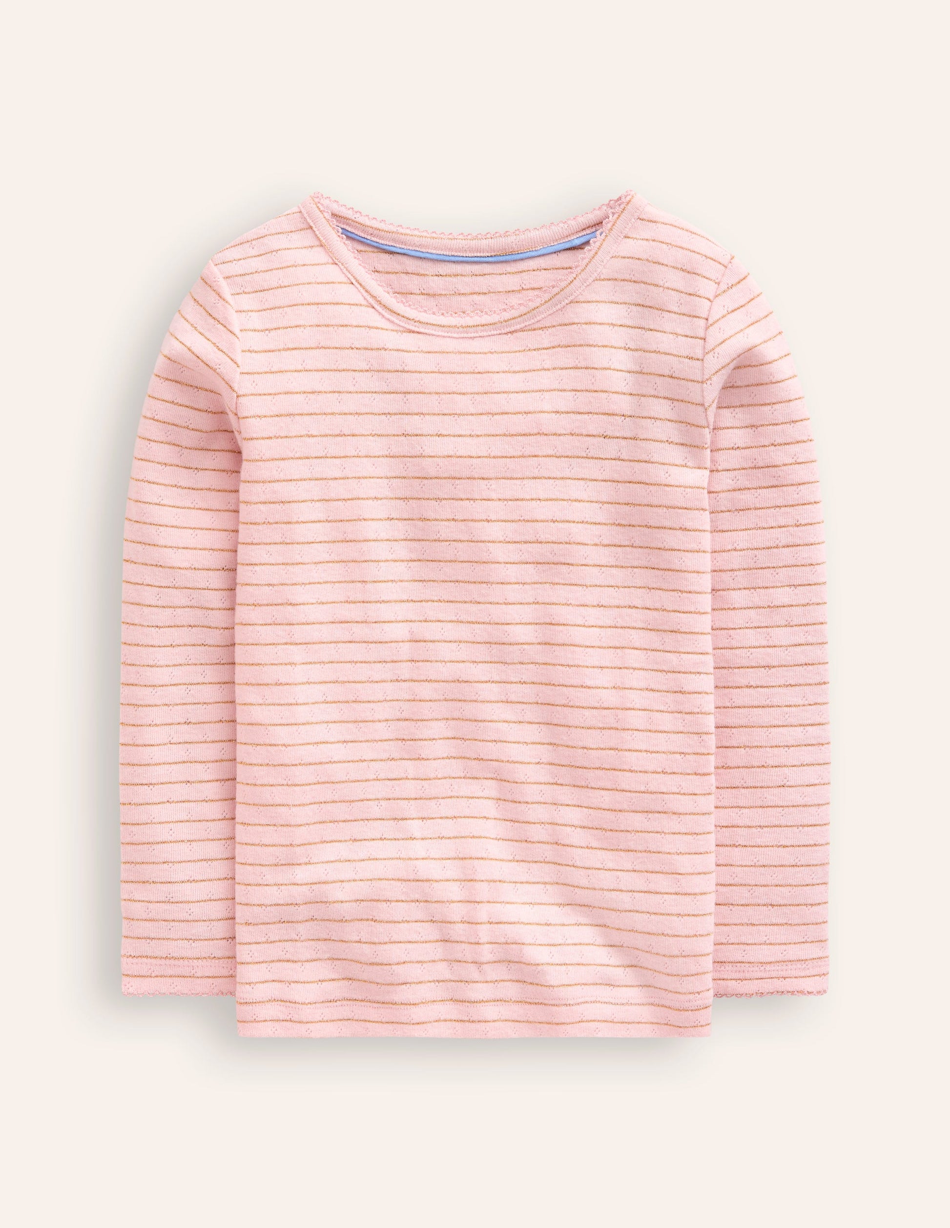 Langärmeliges Oberteil mit Pointelle-Muster-Kreiderosa/Gold Lurex Streifen-1