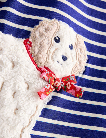 Appliqué Jersey Tunic-Starboard Blue/ Ivory Dogs