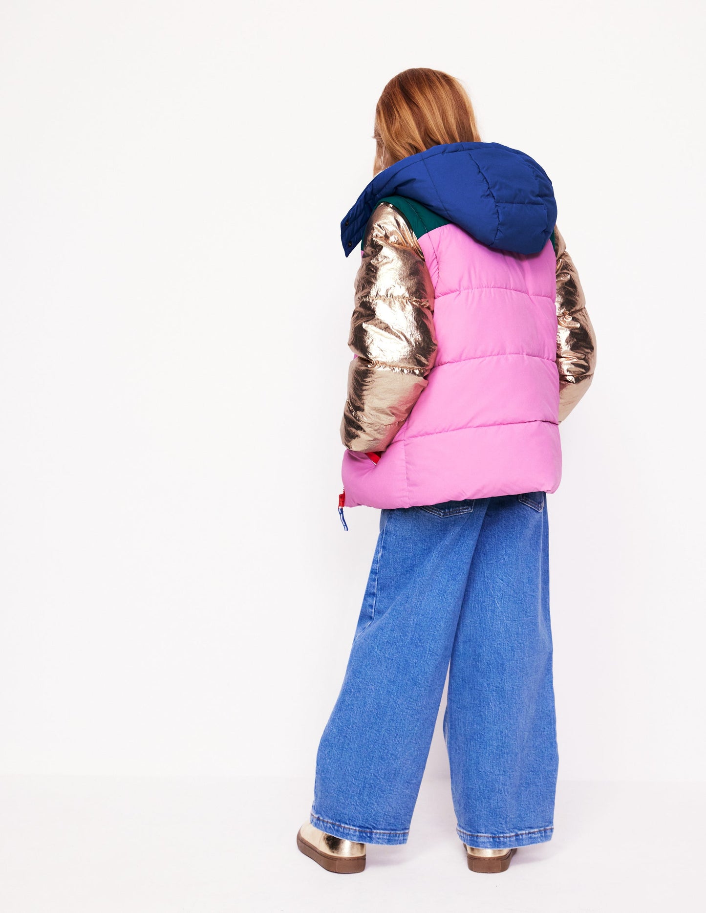 Wattierter 2-in-1-Mantel-Bunt Metallic Blockfarben