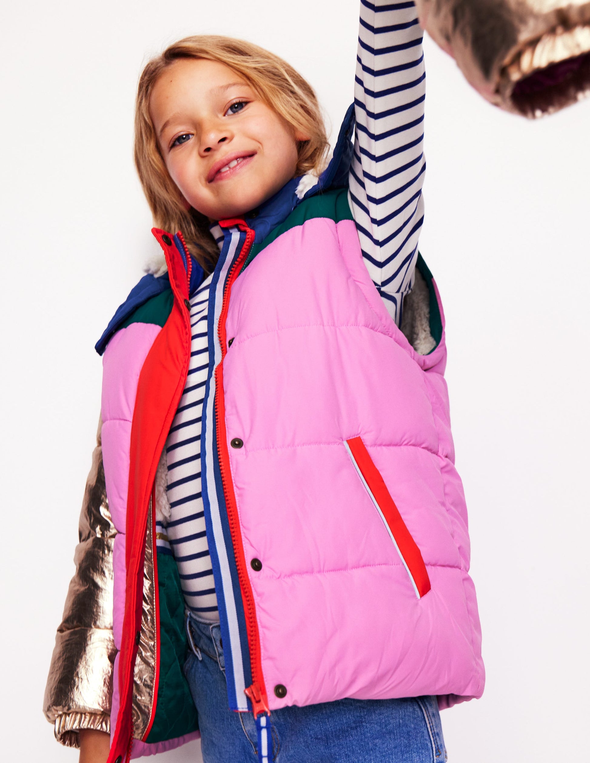 Wattierter 2-in-1-Mantel-Bunt Metallic Blockfarben-5