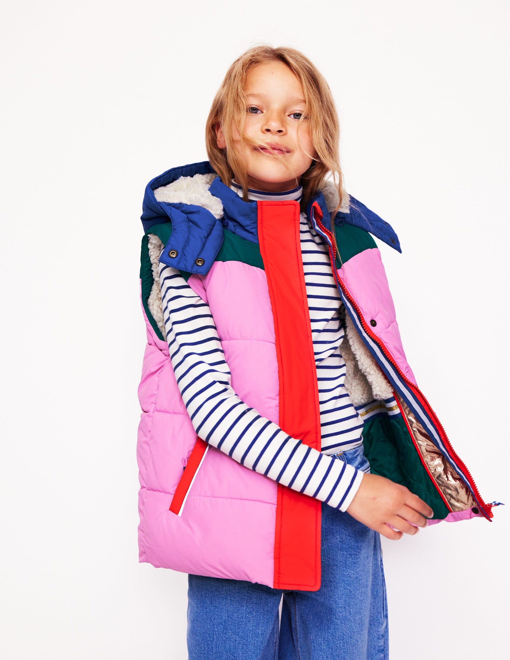 Wattierter 2-in-1-Mantel-Bunt Metallic Blockfarben-6