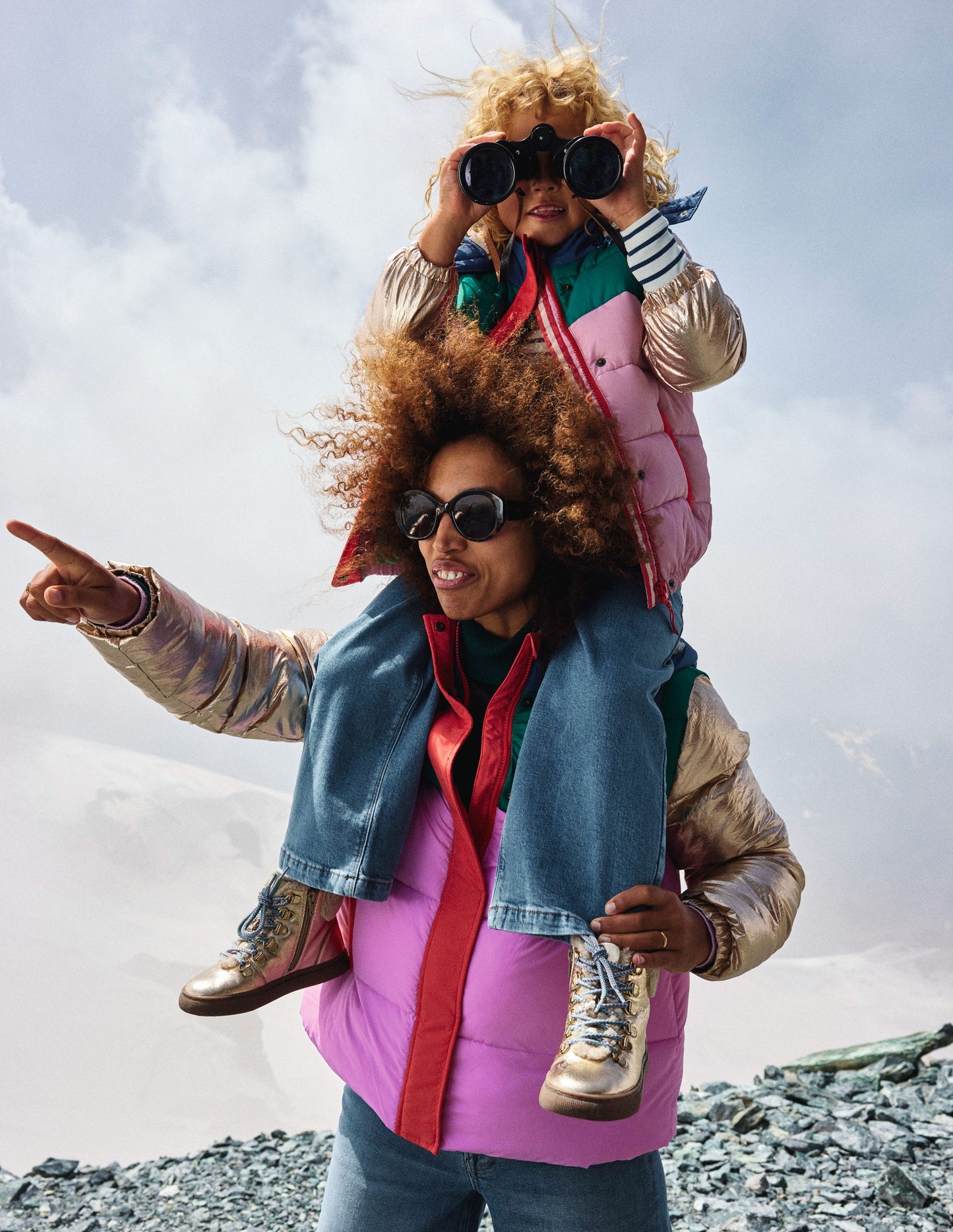 Wattierter 2-in-1-Mantel-Bunt Metallic Blockfarben