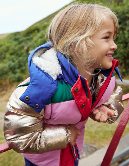 Wattierter 2-in-1-Mantel-Bunt Metallic Blockfarben-13