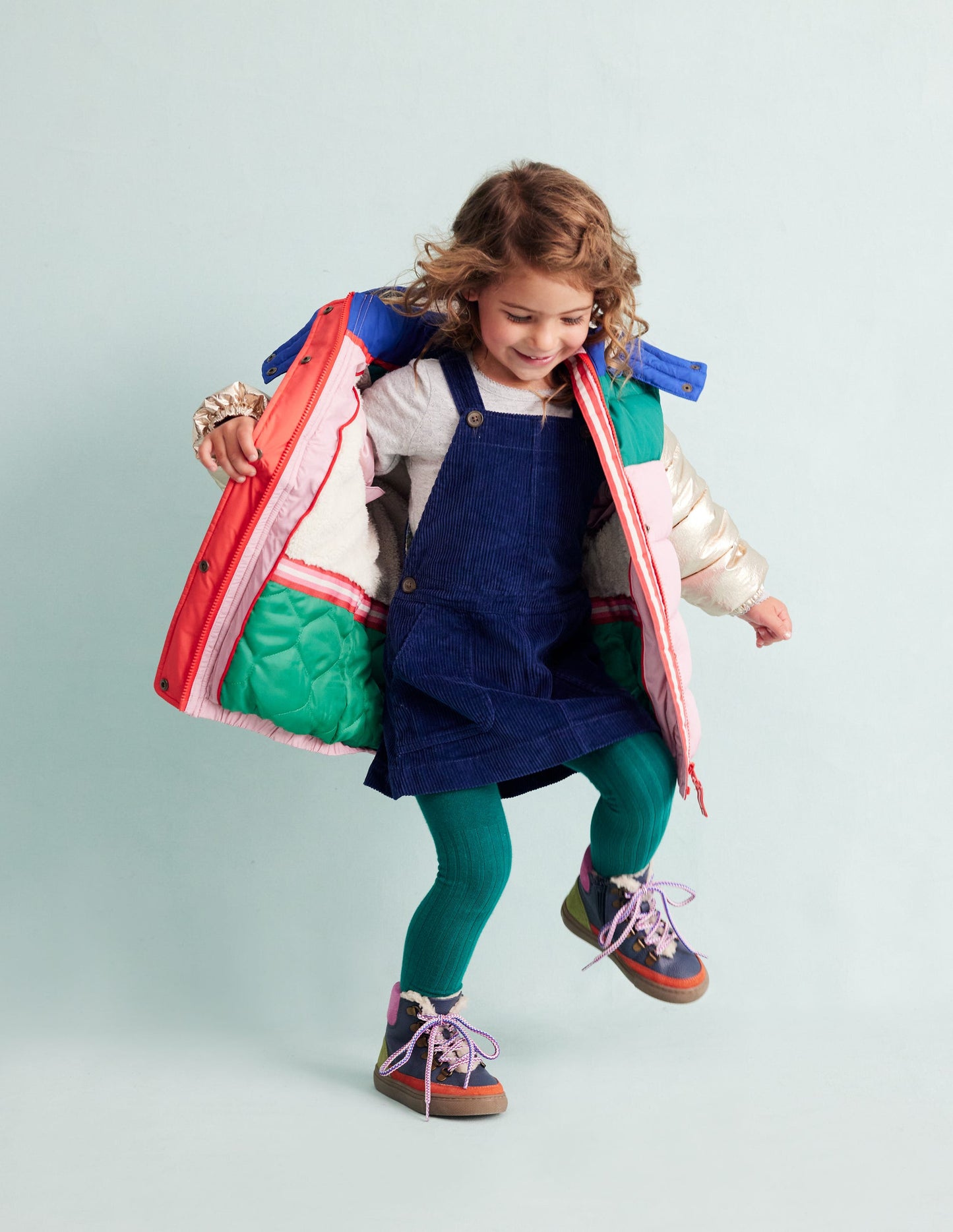 Wattierter 2-in-1-Mantel-Bunt Metallic Blockfarben