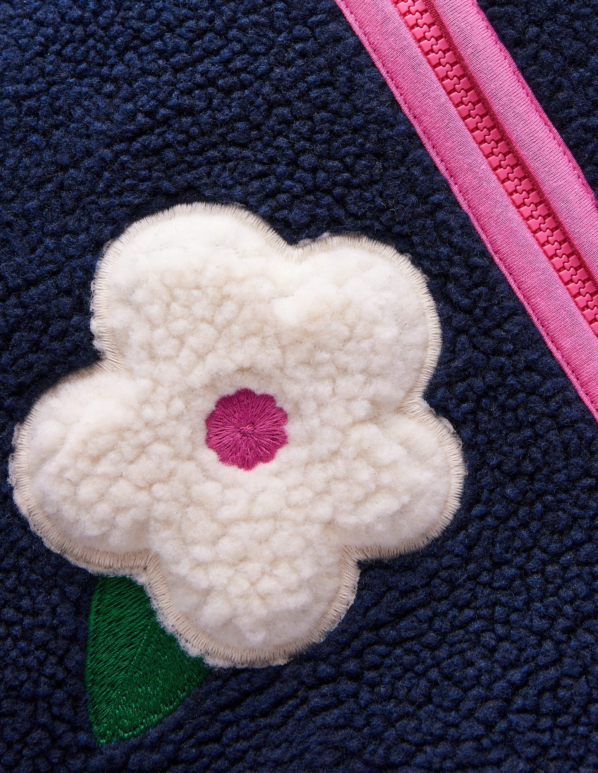 Eden Teddyfelljacke mit durchgehendem Reißverschluss-Schuluniform-Navy, Blumen - Image 3