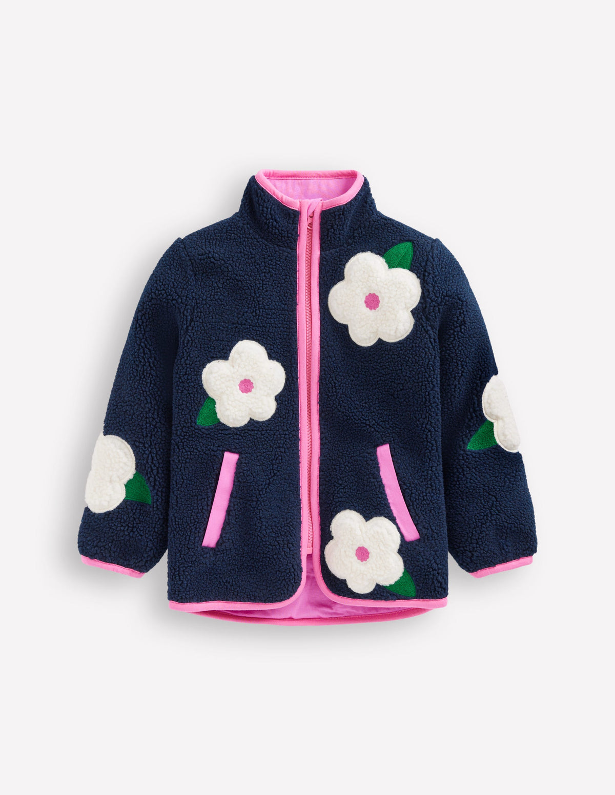 Eden Teddyfelljacke mit durchgehendem Reißverschluss-Schuluniform-Navy, Blumen - Image 1