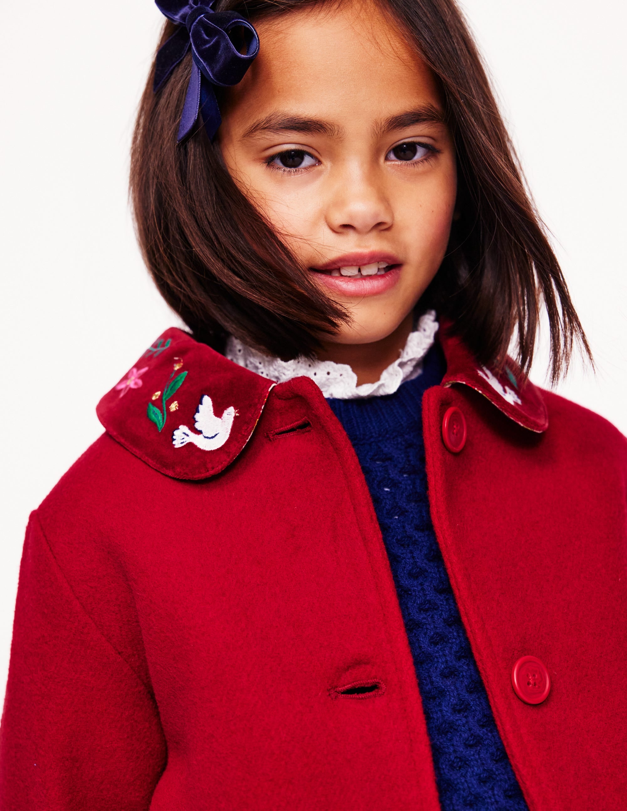 Manteau merveilleux en laine mélangée-Broderie Rouge Royal - Image 2