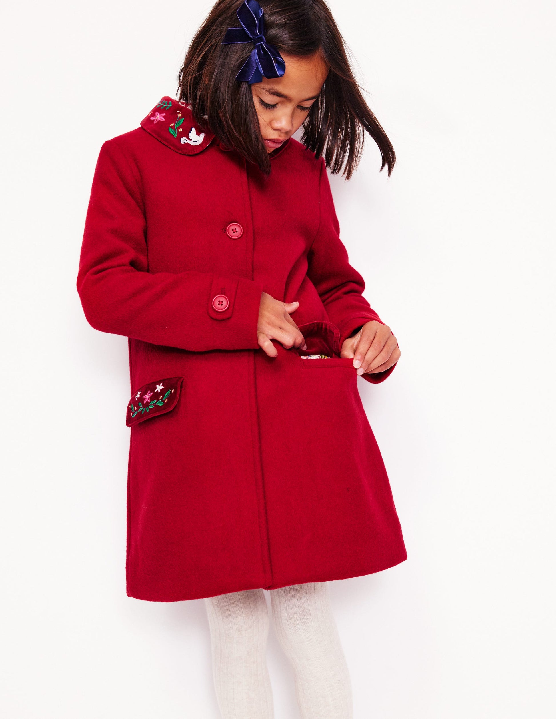 Manteau merveilleux en laine mélangée-Broderie Rouge Royal-3