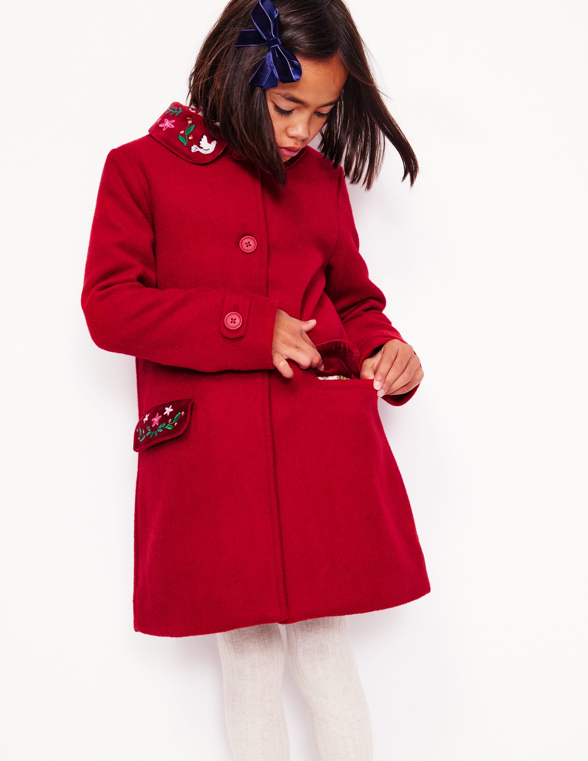 Manteau merveilleux en laine mélangée-Broderie Rouge Royal - Image 3