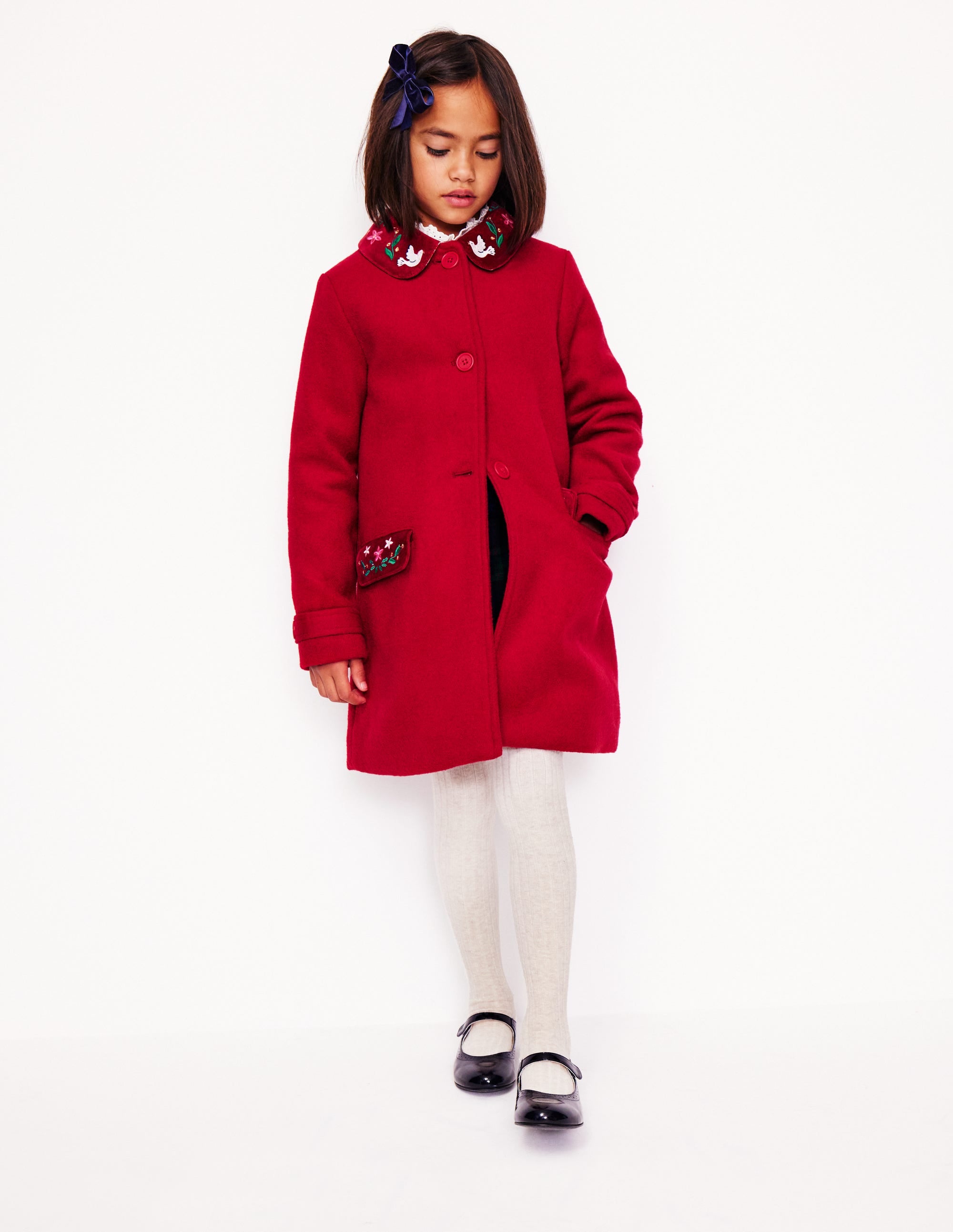 Manteau merveilleux en laine mélangée-Broderie Rouge Royal - Image 4