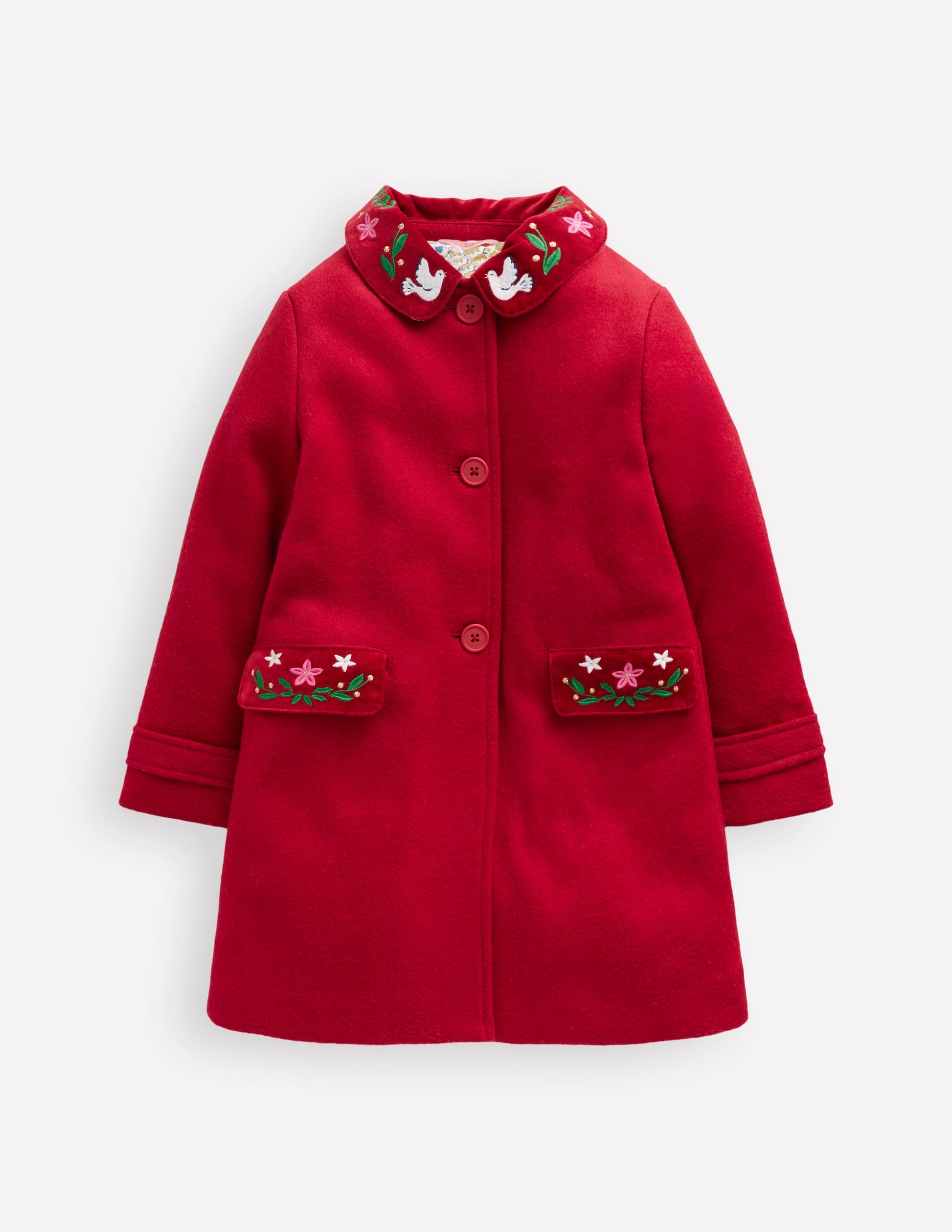 Manteau merveilleux en laine mélangée-Broderie Rouge Royal-6