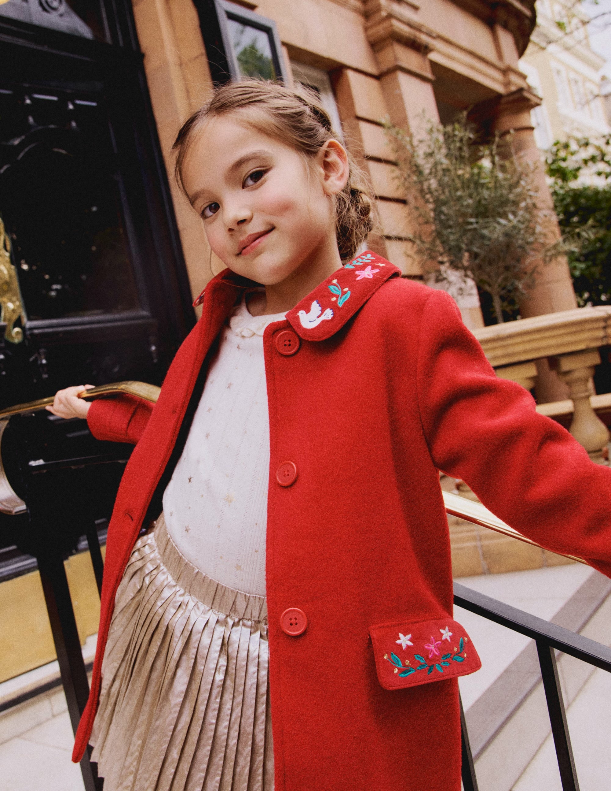 Manteau merveilleux en laine mélangée-Broderie Rouge Royal - Image 12