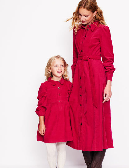 Puff Sleeve Shirt Dress-Cherry Jam