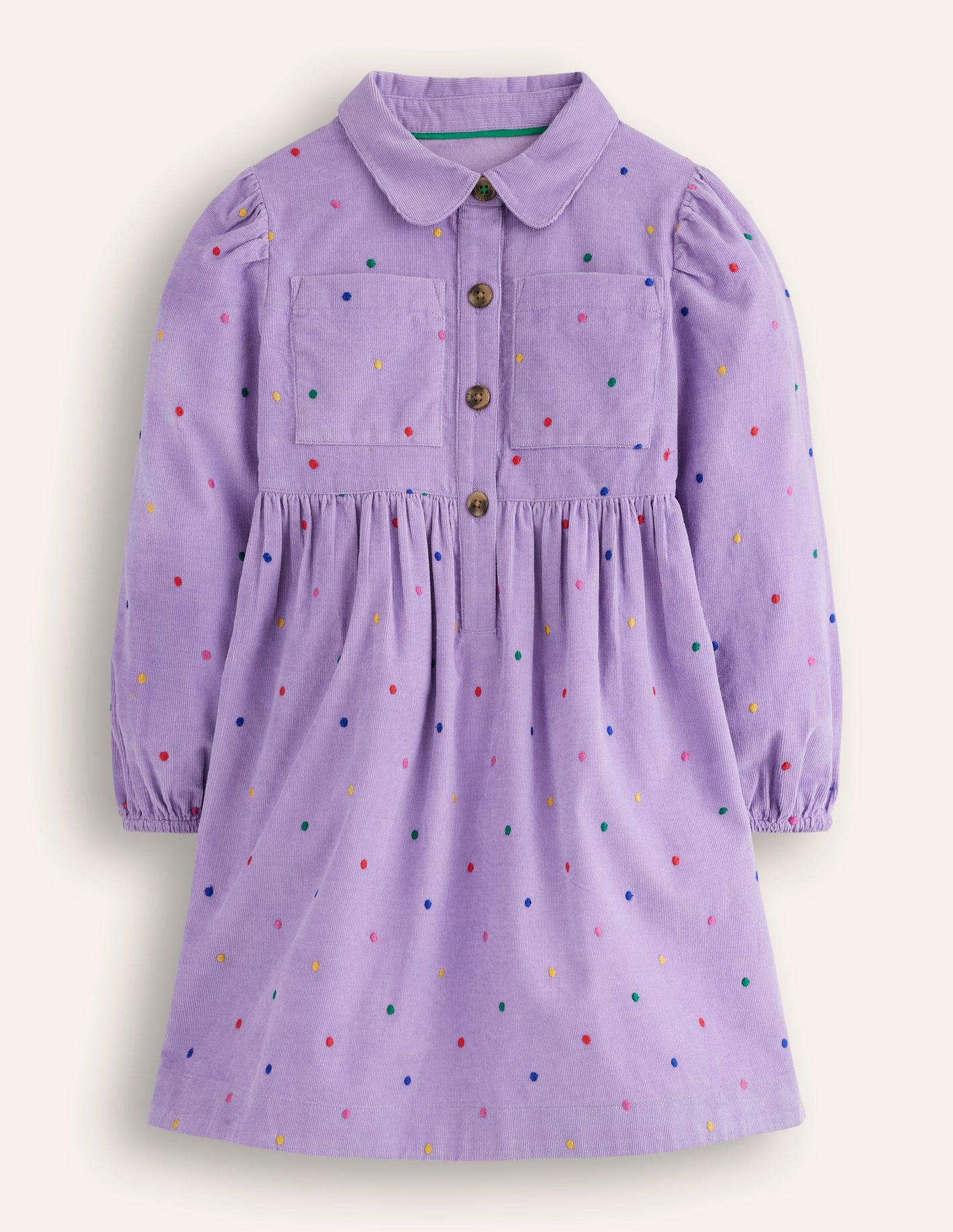 Robe-chemise à manches bouffantes-Pois brodés violet aster