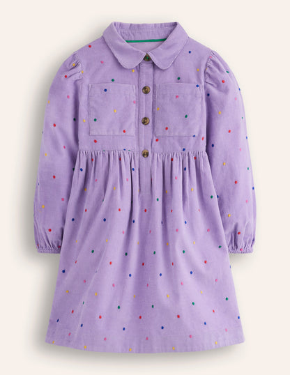 Puff Sleeve Shirt Dress-Aster Purple Embroidered Spot