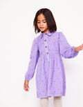 Robe-chemise à manches bouffantes-Pois brodés violet aster