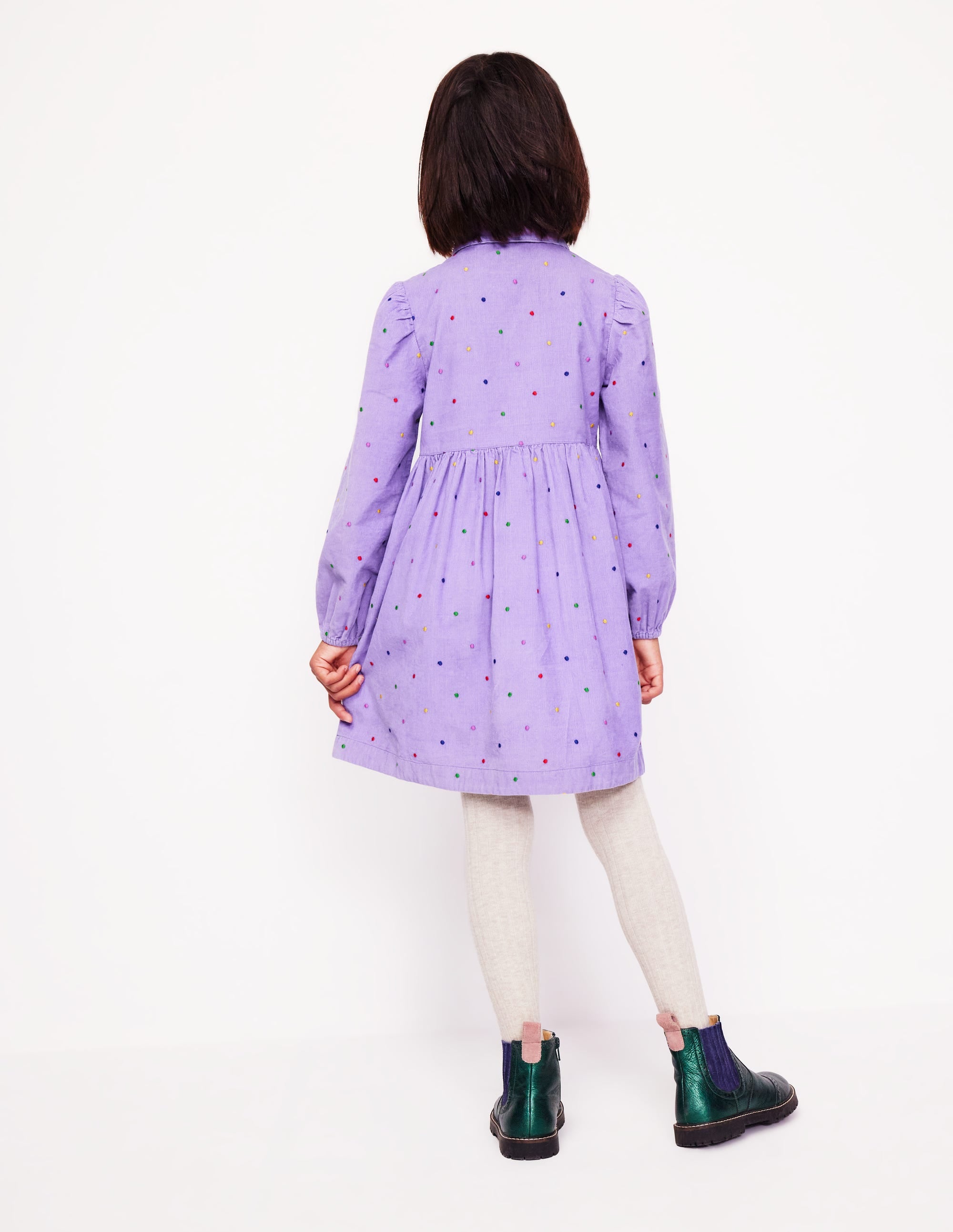 Robe-chemise à manches bouffantes-Pois brodés violet aster - Image 2