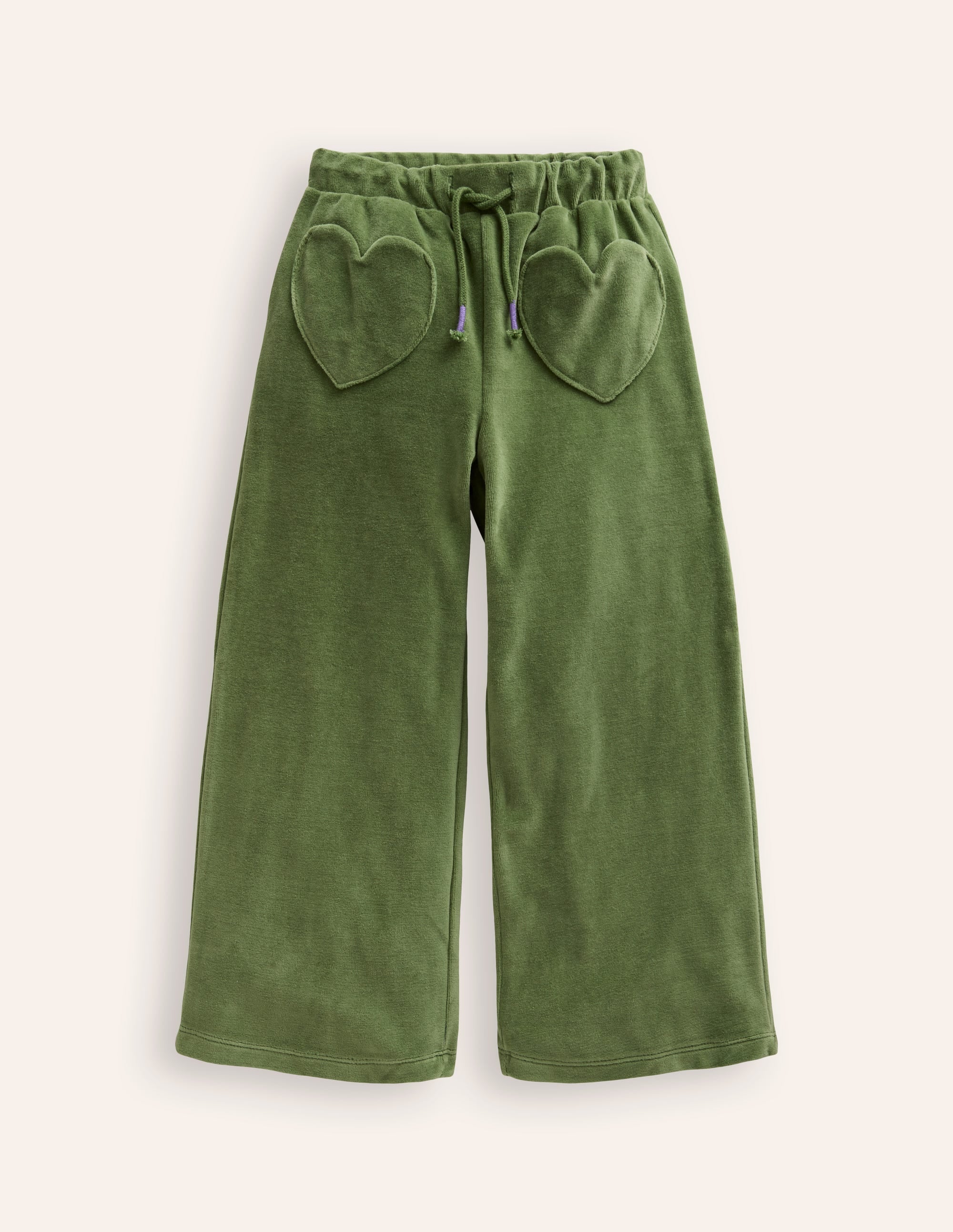Bas de jogging en velours à poches cœurs-Vert étang profond - Image 1