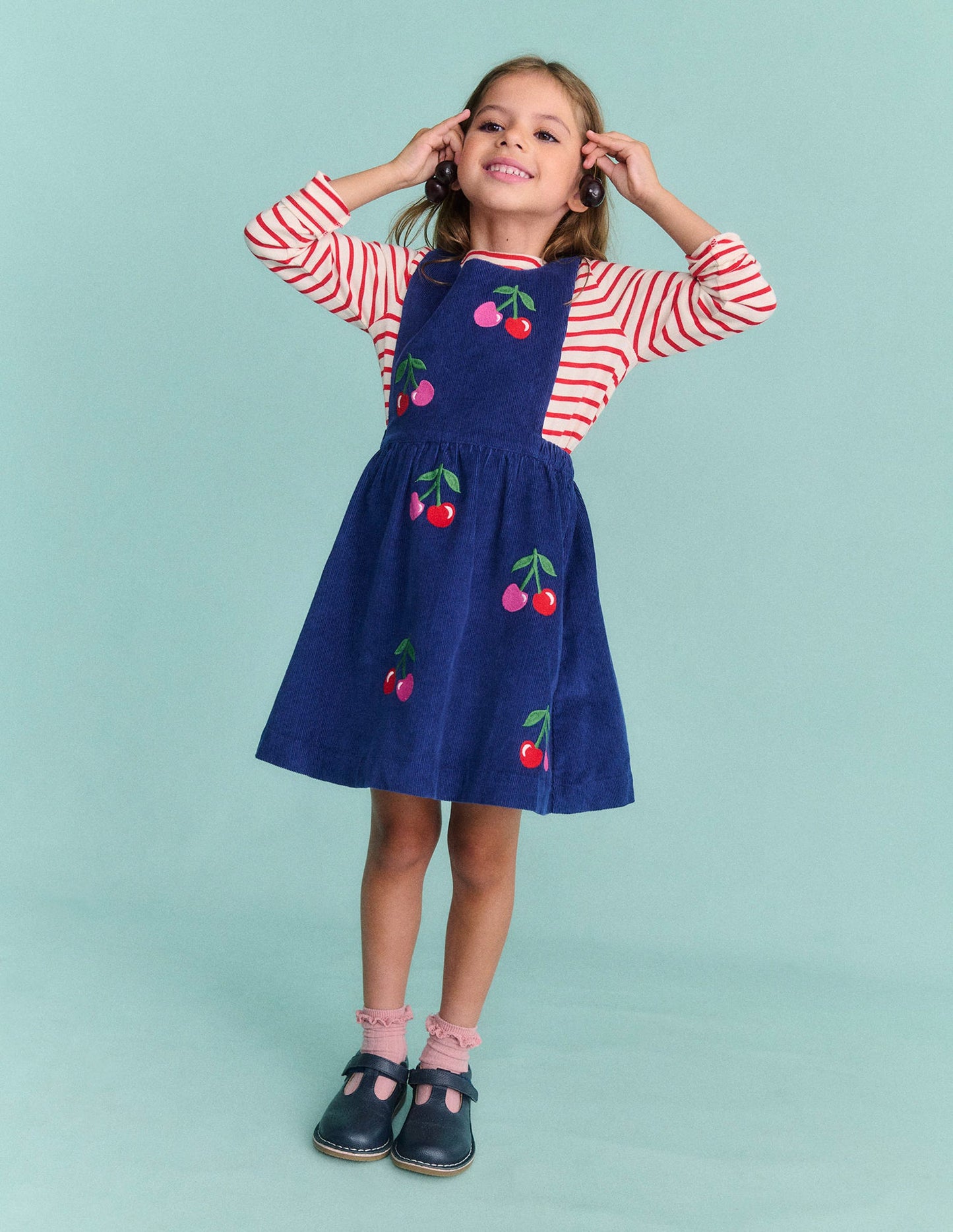 Lucilla Pinafore Dress-Starboard Blue Cherries