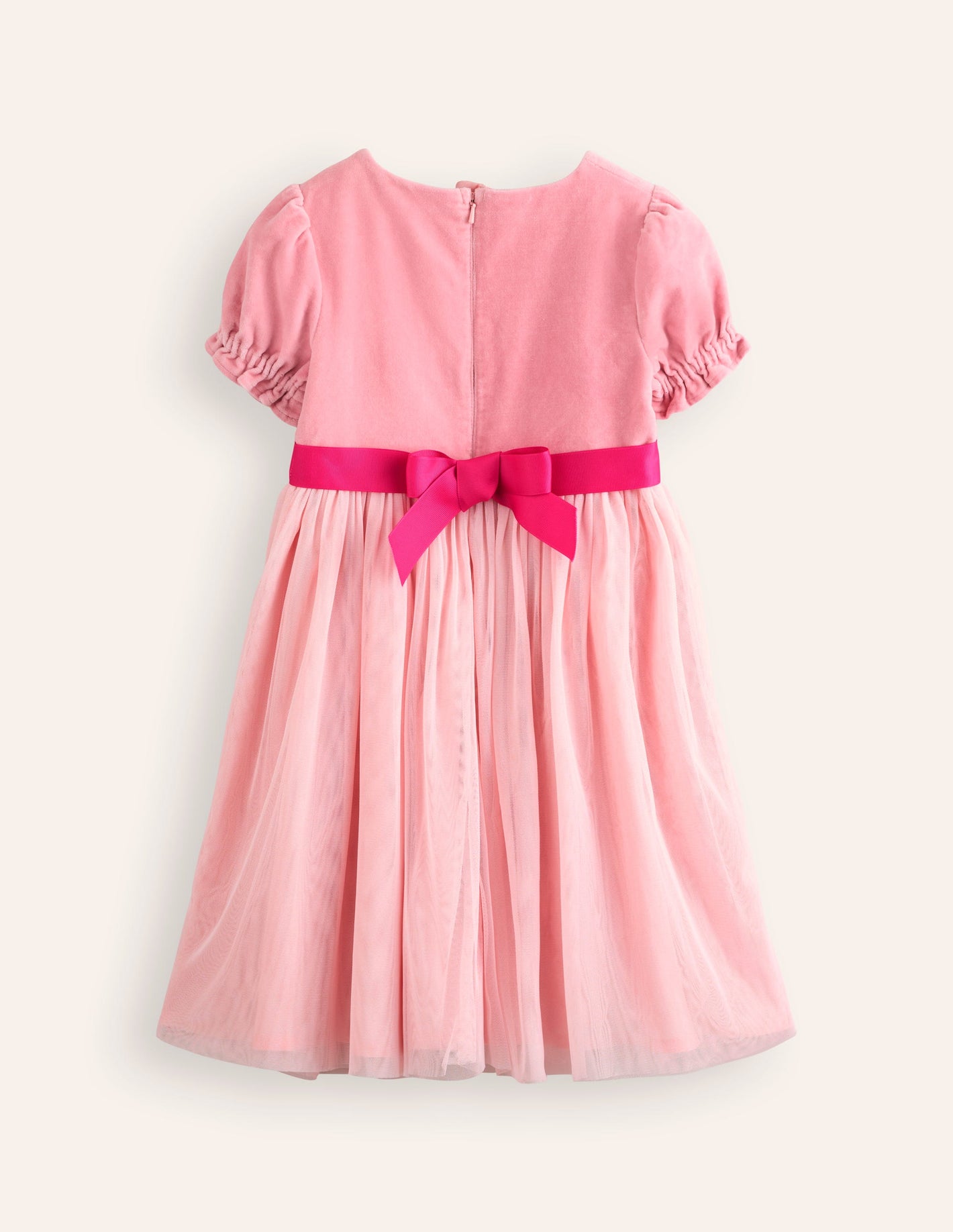 Robe Ottilie en velours et tulle-Feuilles d'automne rose vintage