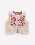Veste sans manches en borg-Broderie avoine
