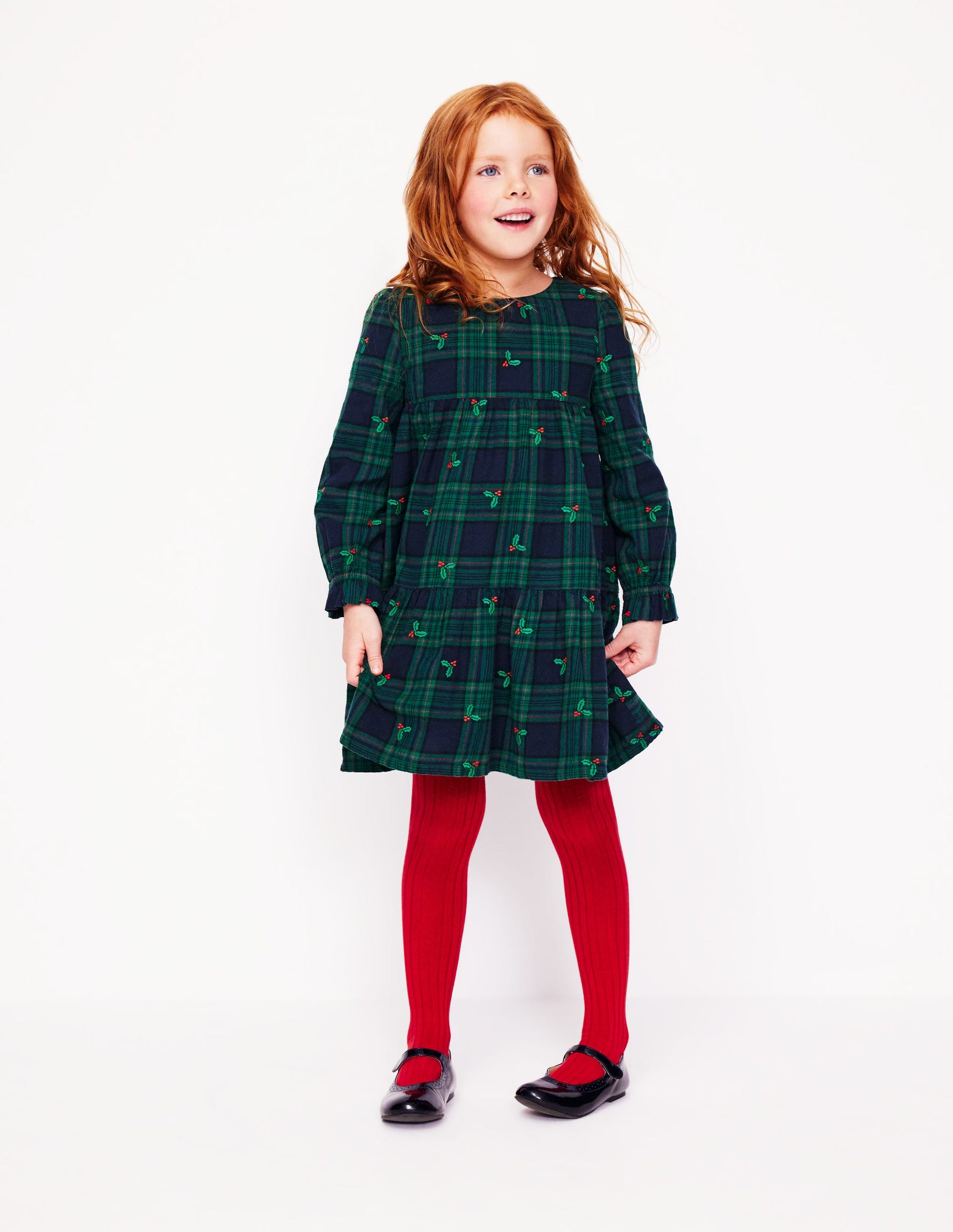 Betsy Tiered Twirly Dress-Blackwatch Check Holly-1