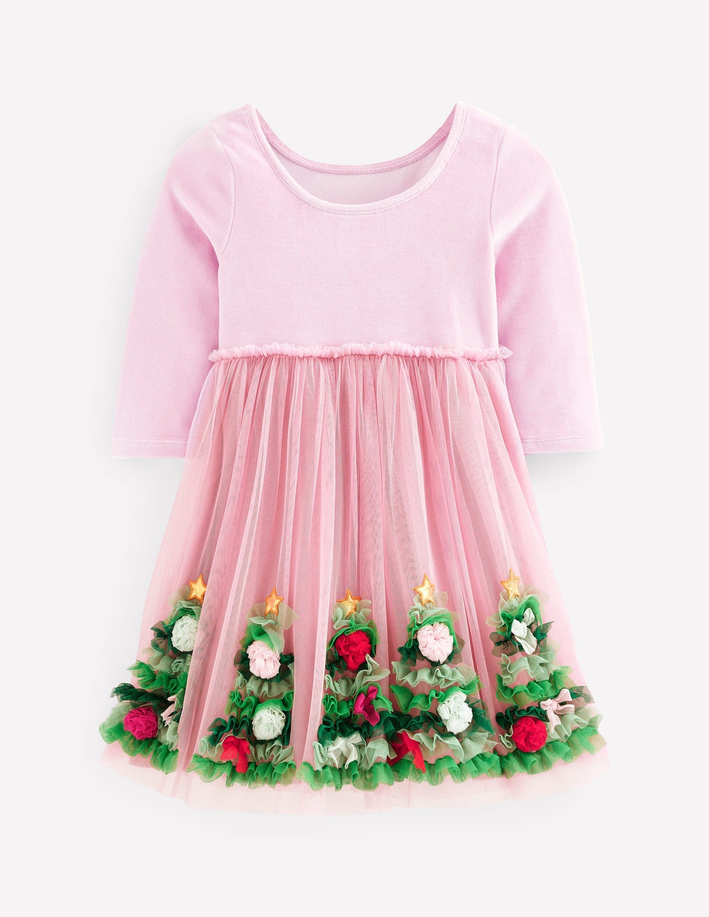 Robe en velours et tulle à appliqué-Arbres de Noël Rose Vintage