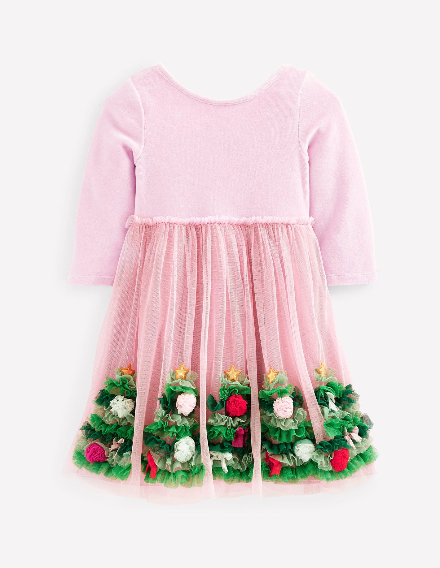 Robe en velours et tulle à appliqué-Arbres de Noël Rose Vintage