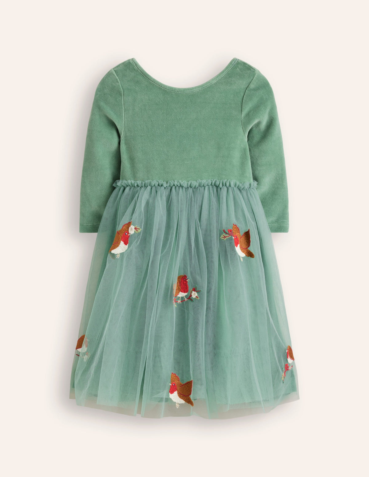 Kleid aus Samt und Tüll mit Applikationen-Eukalyptus Rotkehlchen - Image 5